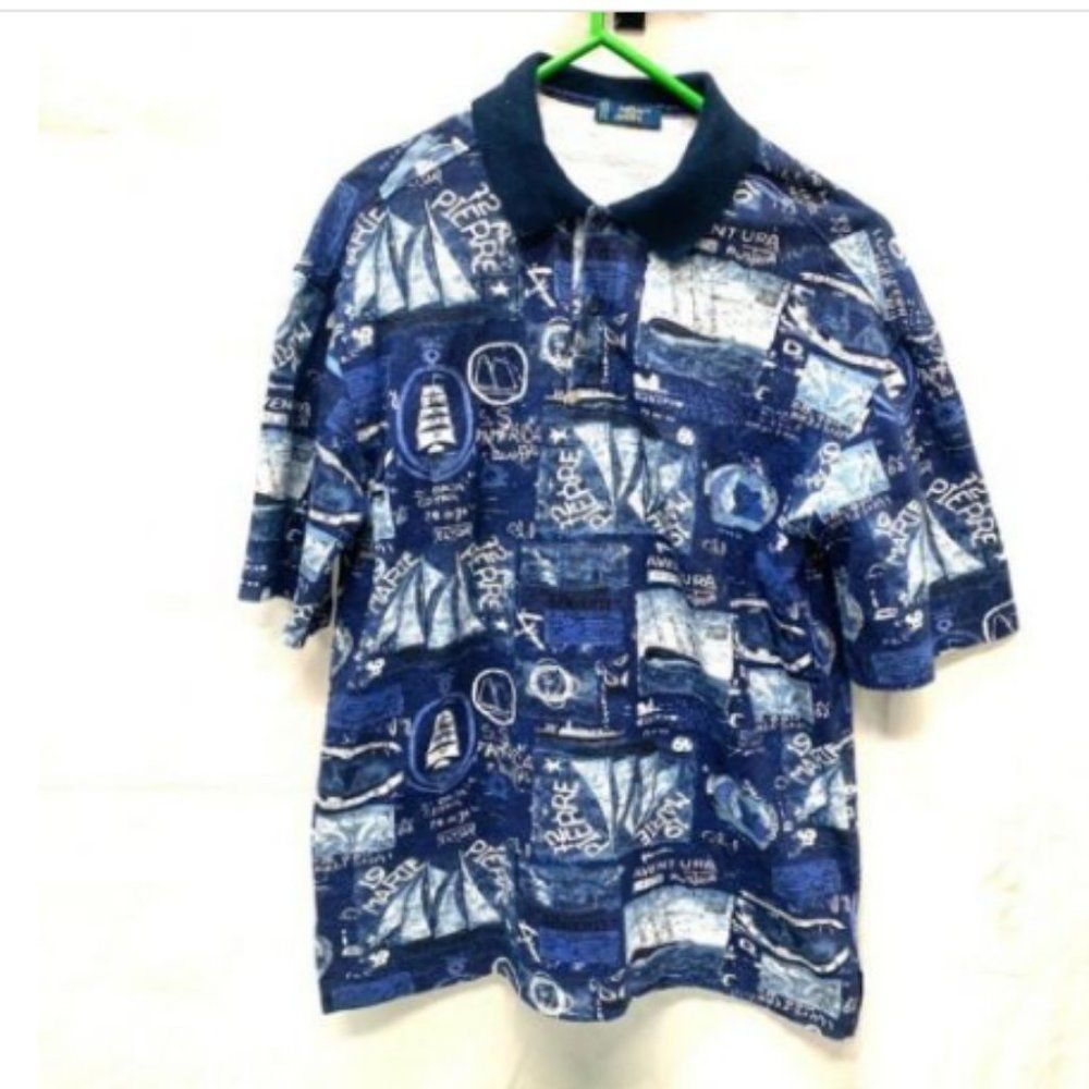 Man Mens Graphic Polo Shirt Blue Sailboat SZ  2 XS